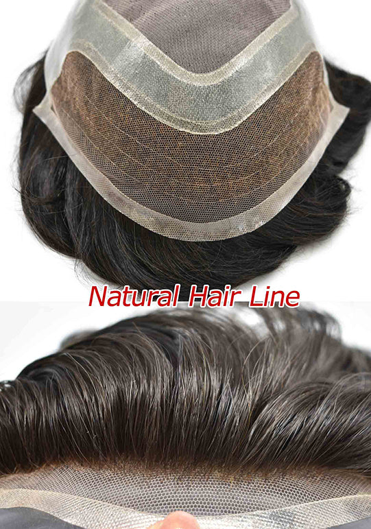 Fine Mono with Thin Skin and Lace Front Stock Hairpieces for Men