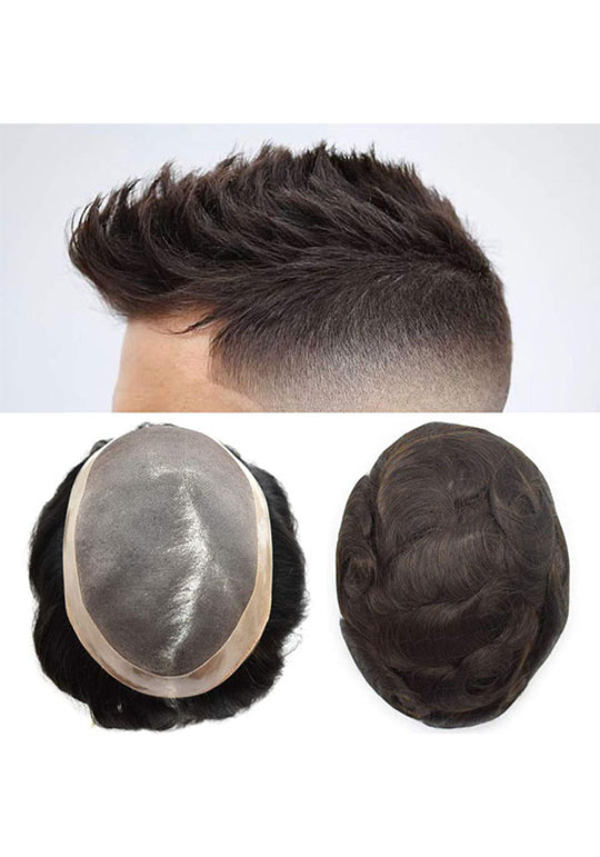 Fine Mono with PU Perimeter and Folded Lace Front Stock Hair System for Men