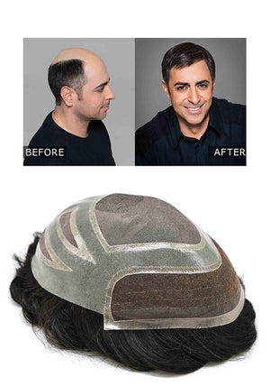 Fine Mono with Thin Skin and Lace Front Stock Hairpieces for Men